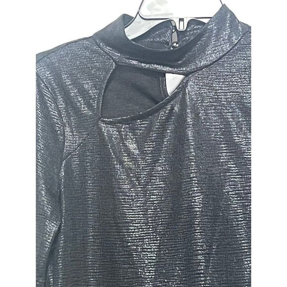 Halogen Women’s Metallic Cutout Mock Neck Top in Rich Black, Sz. S - Picture 4 of 12